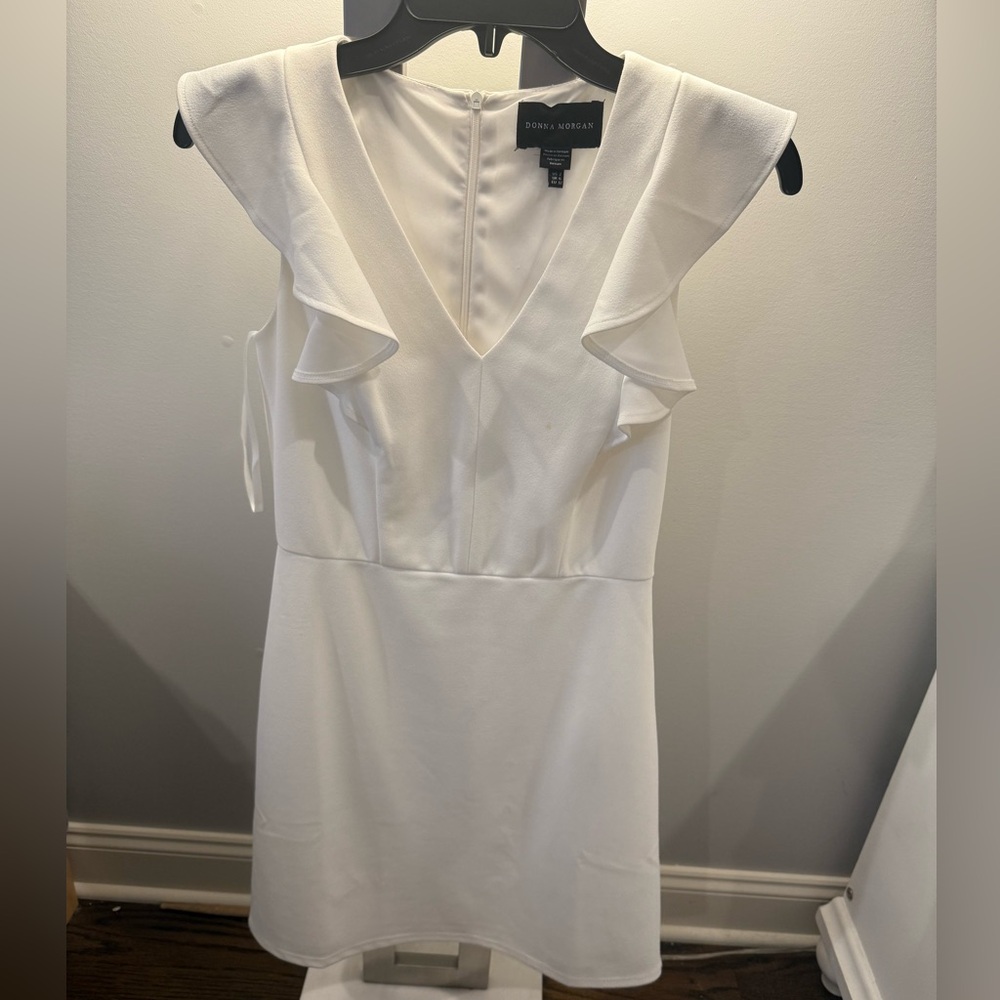 Donna Morgan White Ruffle Mini Dress